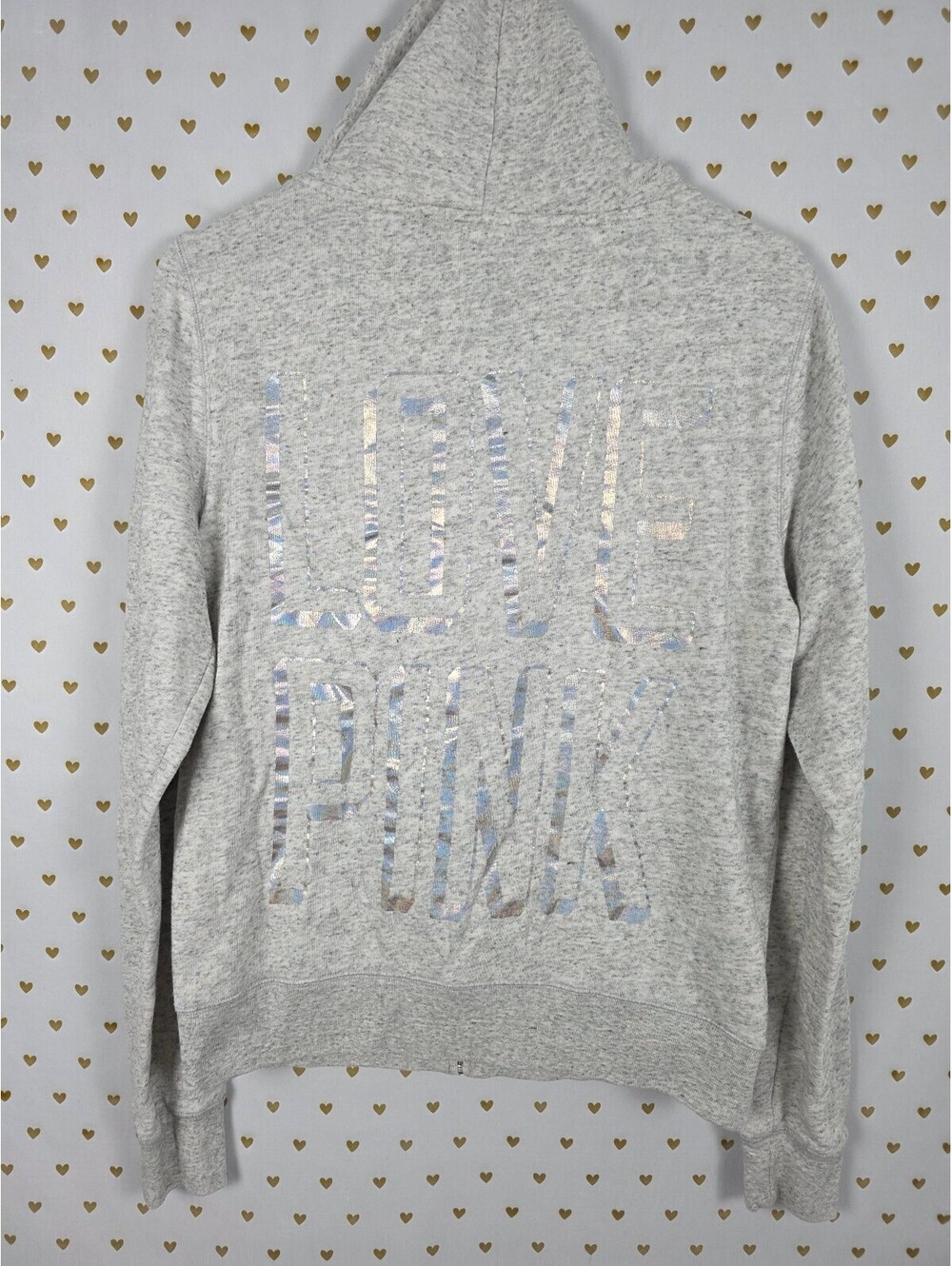 Victorias Secret Pink Hologram Logo Full Zip Hoodie Jacket Grey LARGE